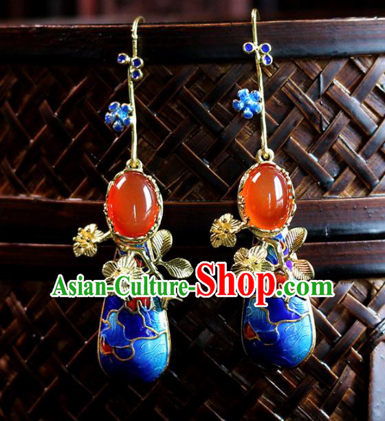 Top Grade Chinese Handmade Blueing Agate Earrings Traditional Bride Tassel Ear Accessories for Women