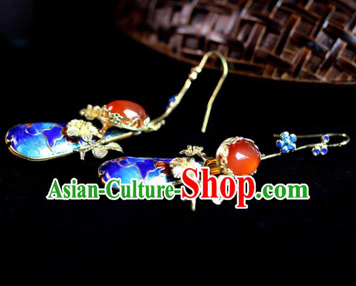 Top Grade Chinese Handmade Blueing Agate Earrings Traditional Bride Tassel Ear Accessories for Women