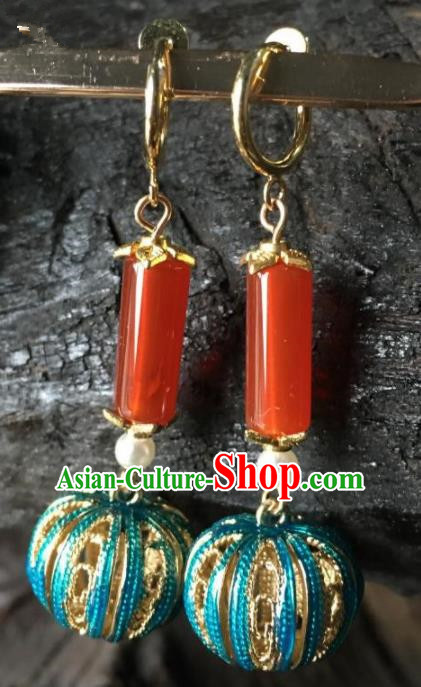 Chinese Handmade Cloisonne Earrings Traditional Ancient Palace Agate Ear Accessories for Women