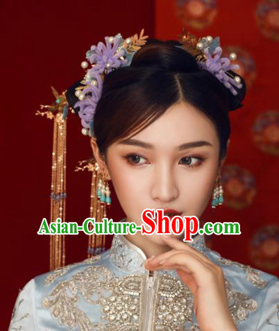 Top Grade Chinese Ancient Bride Hairpins Hair Combs Traditional Hair Accessories Headdress for Women
