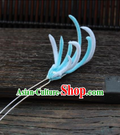 Top Grade Chinese Ancient Palace Queen Blue Velvet Hairpins Traditional Hair Accessories Headdress for Women