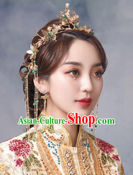 Chinese Ancient Bride Butterfly Phoenix Coronet Hairpins Traditional Wedding Hair Accessories for Women