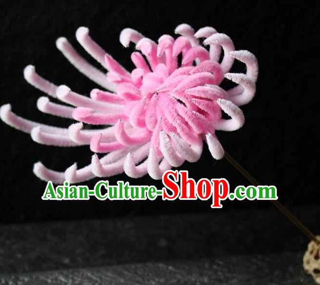 Chinese Ancient Palace Pink Chrysanthemum Hairpins Traditional Wedding Hair Accessories for Women