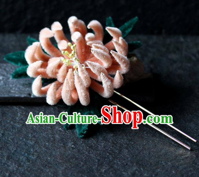 Chinese Ancient Palace Orange Chrysanthemum Hairpins Traditional Wedding Hair Accessories for Women