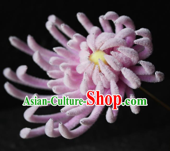 Chinese Ancient Palace Pink Velvet Chrysanthemum Hairpins Traditional Wedding Hair Accessories for Women