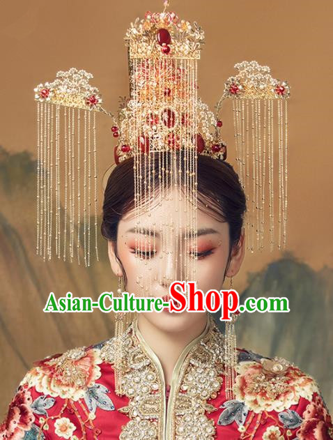 Chinese Ancient Palace Tassel Phoenix Coronet Hairpins Traditional Wedding Hair Accessories for Women