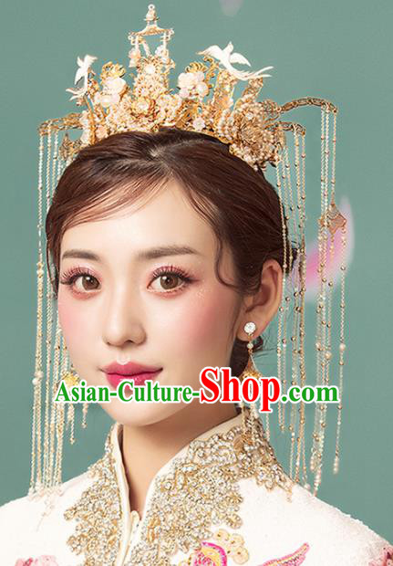 Chinese Ancient Palace Birds Phoenix Coronet Hairpins Traditional Wedding Hair Accessories for Women