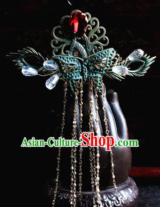 Chinese Ancient Palace Enamel Phoenix Coronet Tassel Hairpins Traditional Wedding Hair Accessories for Women
