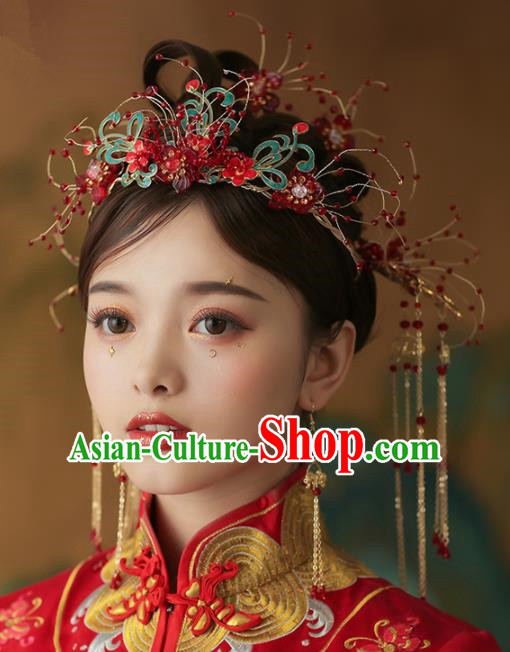 Chinese Ancient Palace Bride Phoenix Coronet Tassel Hairpins Traditional Wedding Hair Accessories for Women