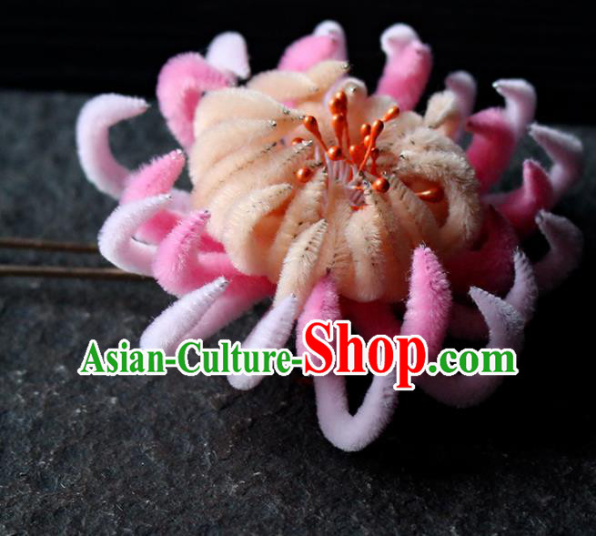 Chinese Traditional Palace Pink Velvet Flower Hairpins Ancient Wedding Hair Accessories for Women