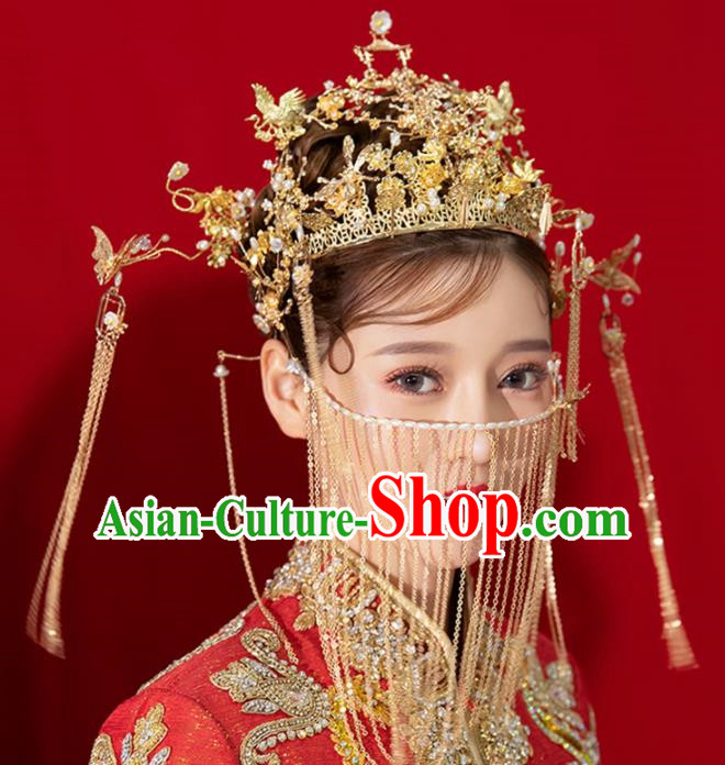 Chinese Ancient Palace Queen Golden Phoenix Coronet Hairpins Traditional Hair Accessories Headdress for Women