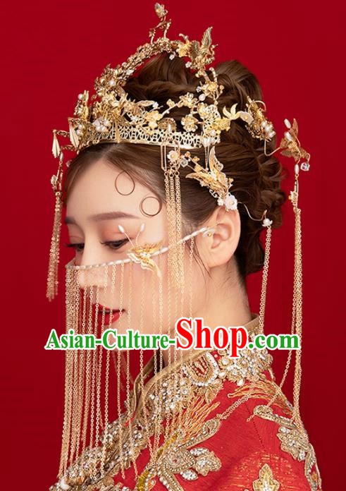 Chinese Ancient Palace Queen Golden Phoenix Coronet Hairpins Traditional Hair Accessories Headdress for Women