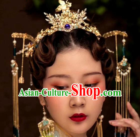 Chinese Traditional Palace Cranes Tassel Phoenix Coronet Hairpins Ancient Wedding Hair Accessories for Women