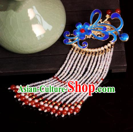 Chinese Ancient Palace Blueing Tassel Hair Claw Hairpins Traditional Hair Accessories Headdress for Women