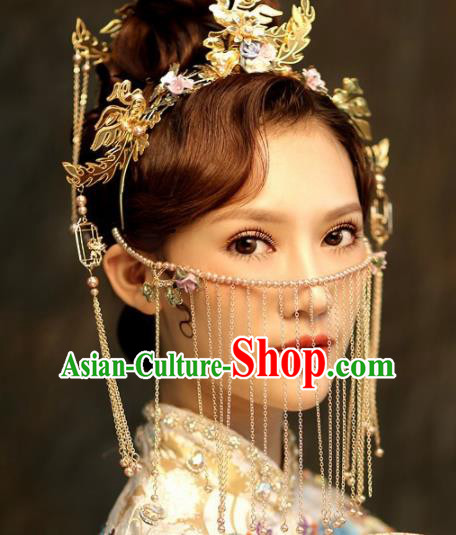 Chinese Ancient Palace Golden Crown Phoenix Hairpins Traditional Hair Accessories Headdress for Women