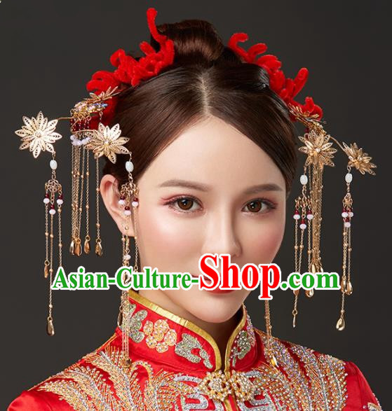 Chinese Traditional Palace Bride Hairpins Step Shake Ancient Wedding Tassel Hair Accessories for Women