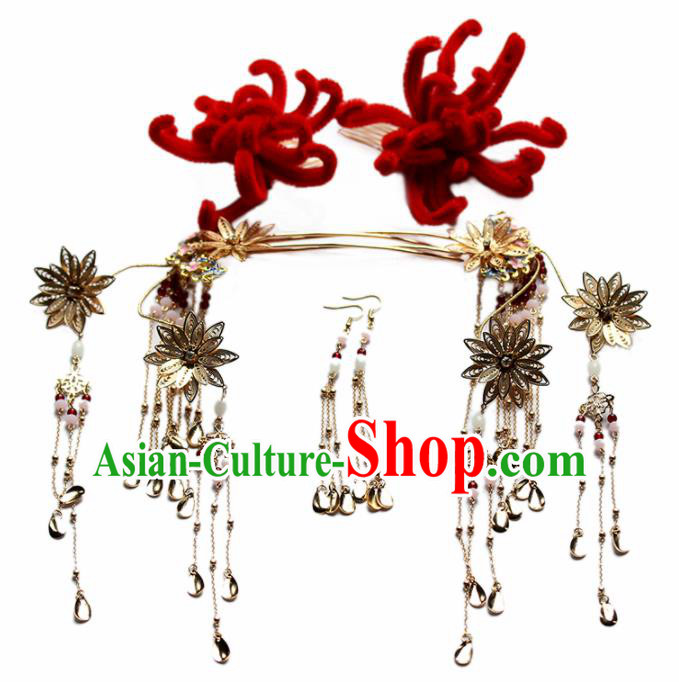 Chinese Traditional Palace Bride Hairpins Step Shake Ancient Wedding Tassel Hair Accessories for Women