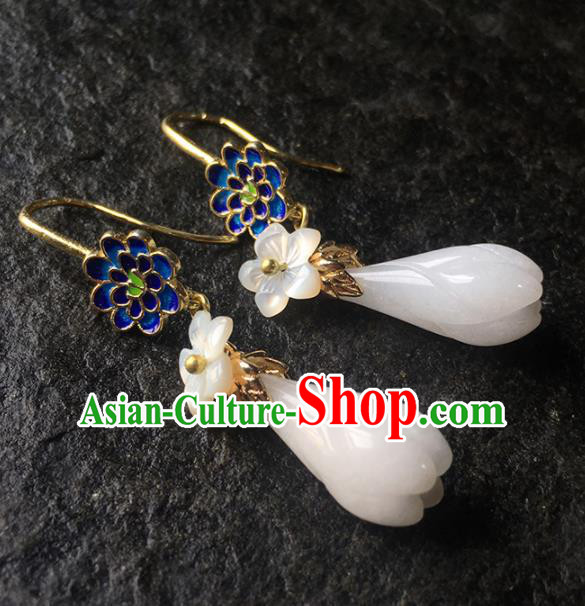 Top Grade Chinese Handmade White Mangnolia Earrings Traditional Bride Ear Accessories for Women