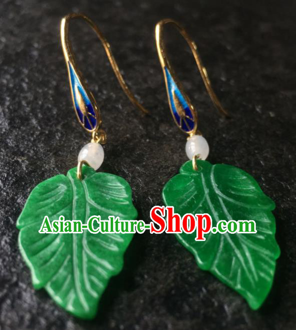 Top Grade Chinese Handmade Green Leaf Earrings Traditional Bride Ear Accessories for Women