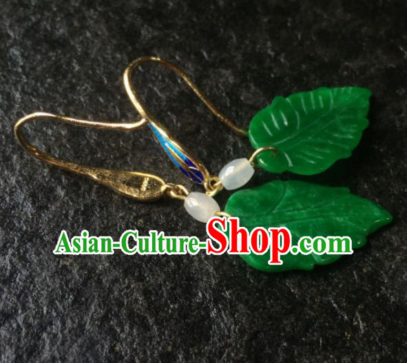 Top Grade Chinese Handmade Green Leaf Earrings Traditional Bride Ear Accessories for Women