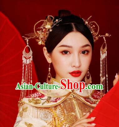 Chinese Ancient Queen Golden Tassel Hair Clasp Hairpins Traditional Palace Hair Accessories Headdress for Women