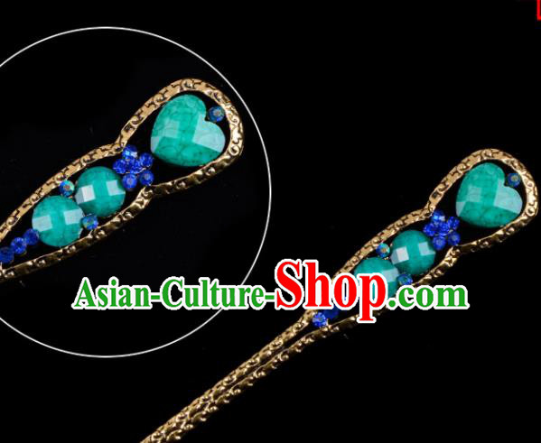 Chinese Beijing Opera Diva Hair Accessories Ancient Peri Green Hairpins for Women