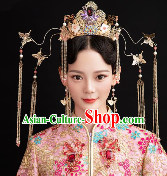 Chinese Ancient Queen Tassel Phoenix Coronet Hairpins Traditional Palace Hair Accessories Headdress for Women