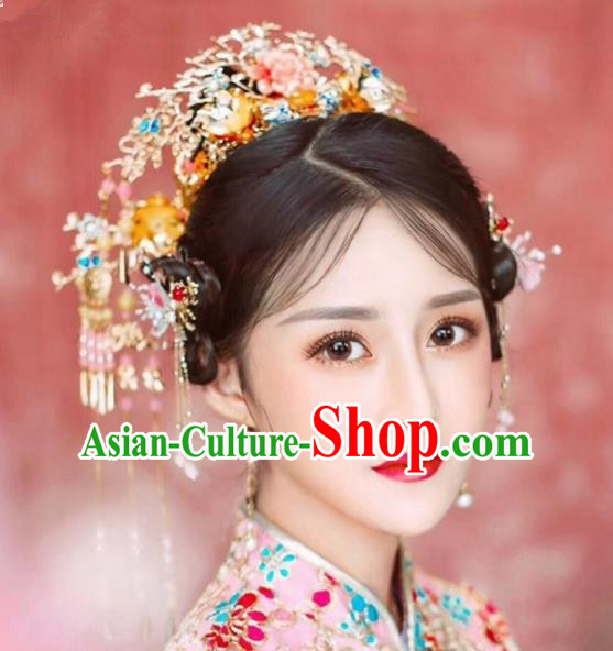 Chinese Ancient Bride Phoenix Coronet Hairpins Traditional Hair Accessories Headdress for Women