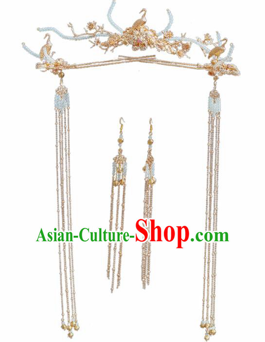 Chinese Ancient Bride Hairpins Tassel Step Shake Traditional Hair Accessories Headdress for Women