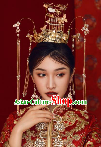 Chinese Ancient Bride Hairpins Palace Phoenix Coronet Traditional Hair Accessories Headdress for Women