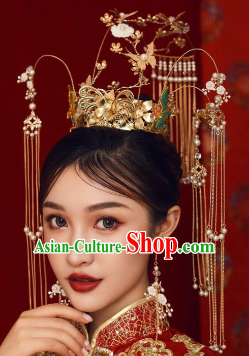 Chinese Ancient Bride Hairpins Palace Phoenix Coronet Traditional Hair Accessories Headdress for Women