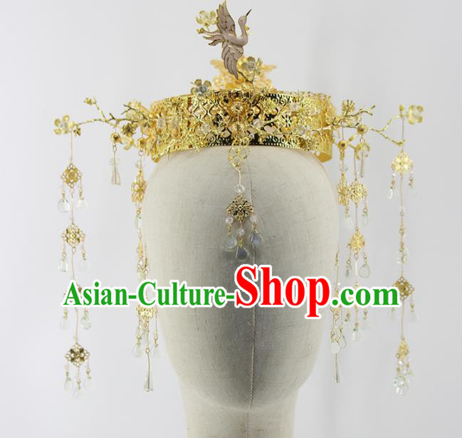 Chinese Ancient Queen Golden Phoenix Coronet Hairpins Traditional Palace Hair Accessories Headdress for Women