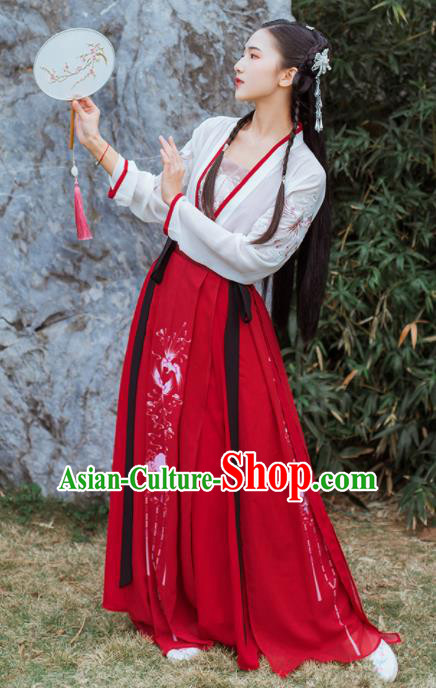 Chinese Traditional Tang Dynasty Historical Costume Ancient Young Lady Hanfu Dress for Women