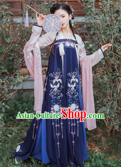 Chinese Traditional Tang Dynasty Princess Historical Costume Ancient Peri Embroidered Hanfu Dress for Women