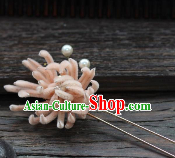 Top Grade Chinese Ancient Queen Orange Velvet Chrysanthemum Hairpins Traditional Hair Accessories Headdress for Women