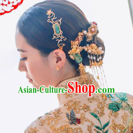 Top Grade Chinese Ancient Queen Jade Hairpins Traditional Hair Accessories Headdress for Women