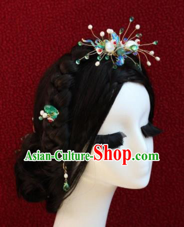 Top Grade Chinese Ancient Bride Wedding Cloisonne Hairpins Traditional Hair Accessories Headdress for Women