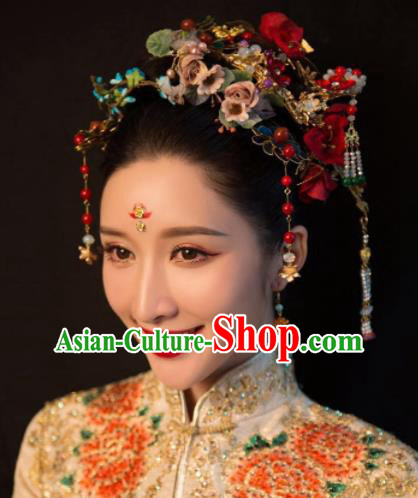 Top Grade Chinese Ancient Bride Wedding Flowers Hair Crown Hairpins Traditional Hair Accessories Headdress for Women