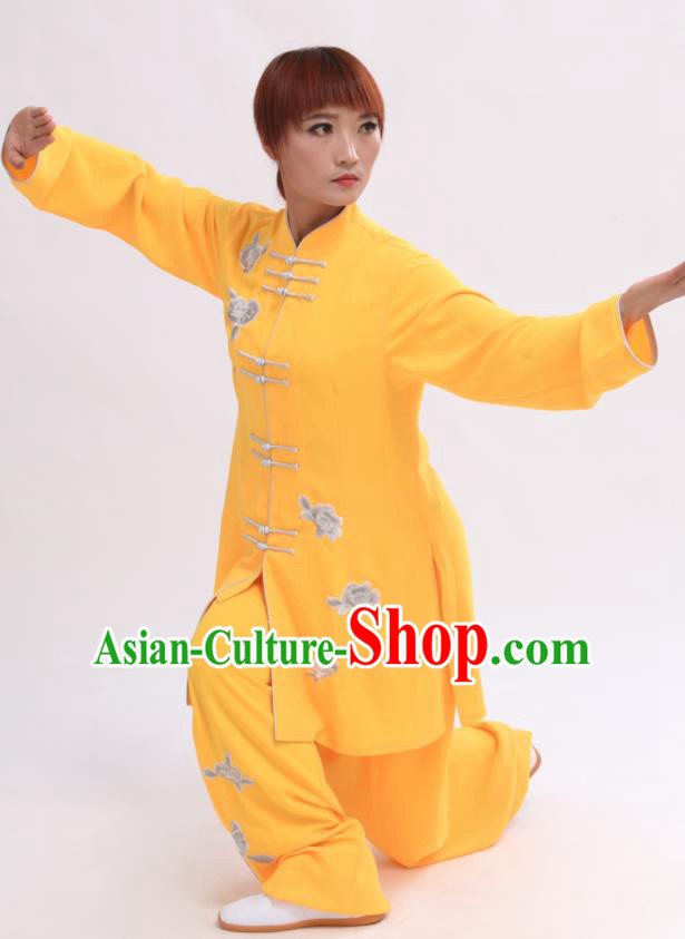 Chinese Traditional Tai Chi Yellow Costume Martial Arts Tai Ji Competition Clothing for Women