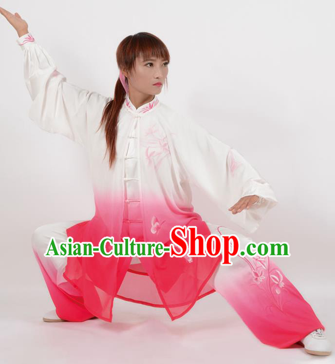 Chinese Traditional Kung Fu Printing Orchid Rosy Costume Martial Arts Tai Ji Competition Clothing for Women