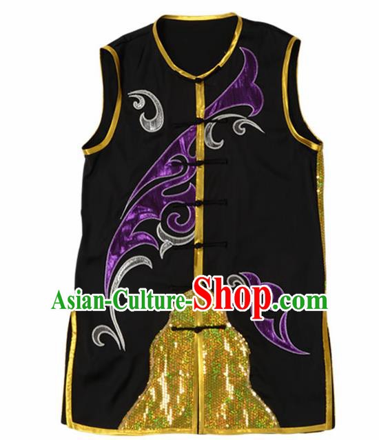 Chinese Traditional Tang Suit Embroidered Black Costume Martial Arts Tai Ji Competition Clothing for Men