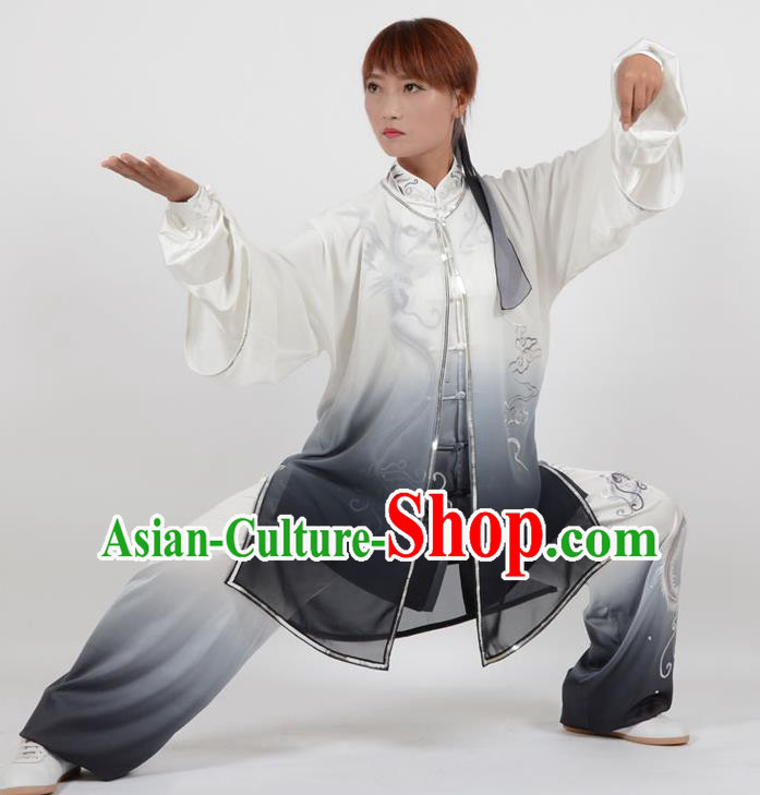 Chinese Traditional Kung Fu Embroidered Phoenix Black Costume Martial Arts Tai Ji Competition Clothing for Women