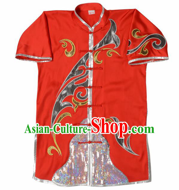 Chinese Traditional Kung Fu Embroidered Red Costume Martial Arts Tai Ji Competition Clothing for Men