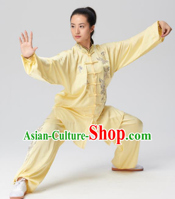 Chinese Traditional Tai Chi Yellow Costume Martial Arts Competition Embroidered Clothing for Women