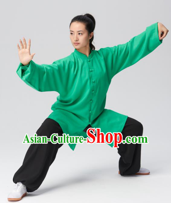 Chinese Traditional Tai Chi Group Green Costume Martial Arts Competition Clothing for Women