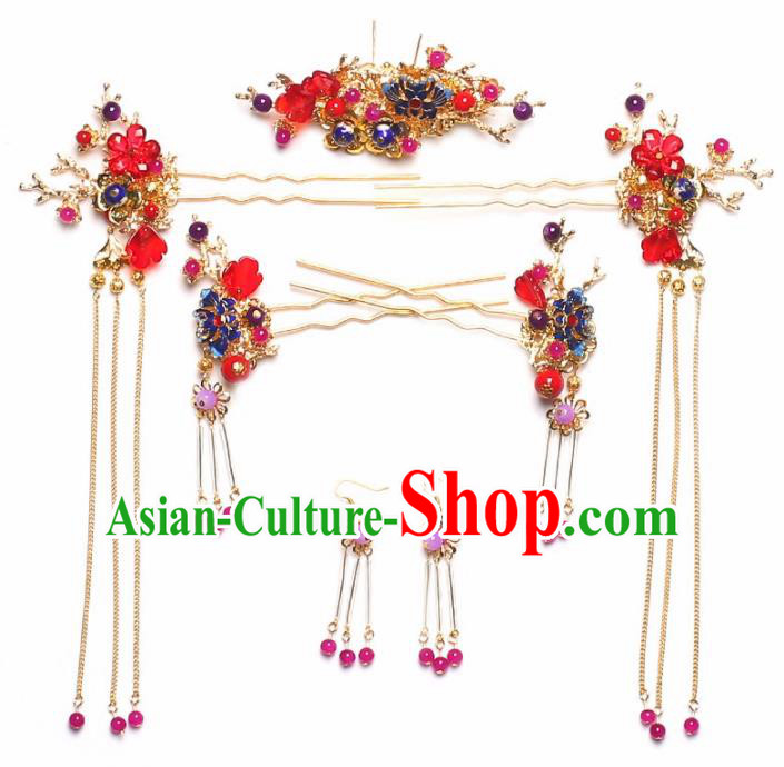 Top Grade Chinese Ancient Bride Wedding Blueing Hair Comb Hairpins Traditional Hair Accessories Headdress for Women