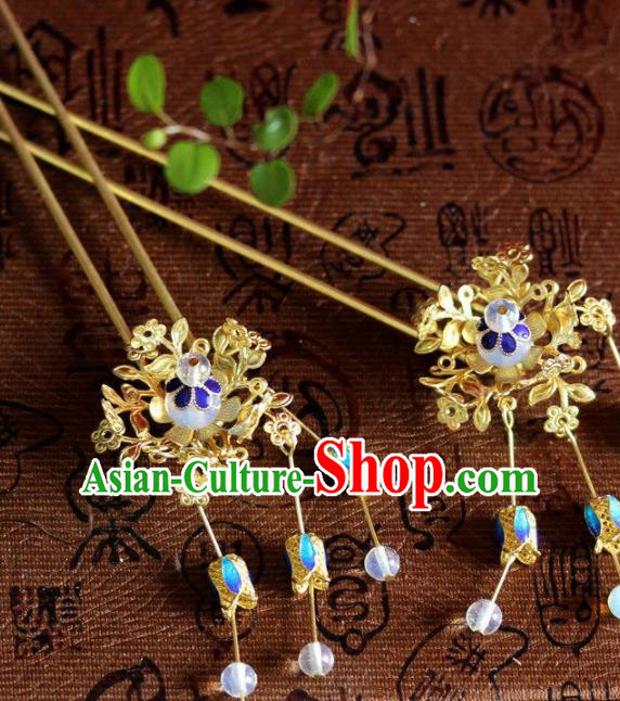 Top Grade Chinese Ancient Bride Wedding Tassel Golden Hairpins Traditional Hair Accessories Headdress for Women