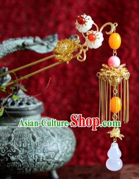 Top Grade Chinese Ancient Bride Wedding Tassel Golden Flowers Hairpins Traditional Hair Accessories Headdress for Women