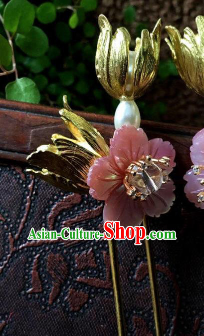 Top Grade Chinese Ancient Bride Wedding Pink Shell Flowers Hairpins Traditional Hair Accessories Headdress for Women