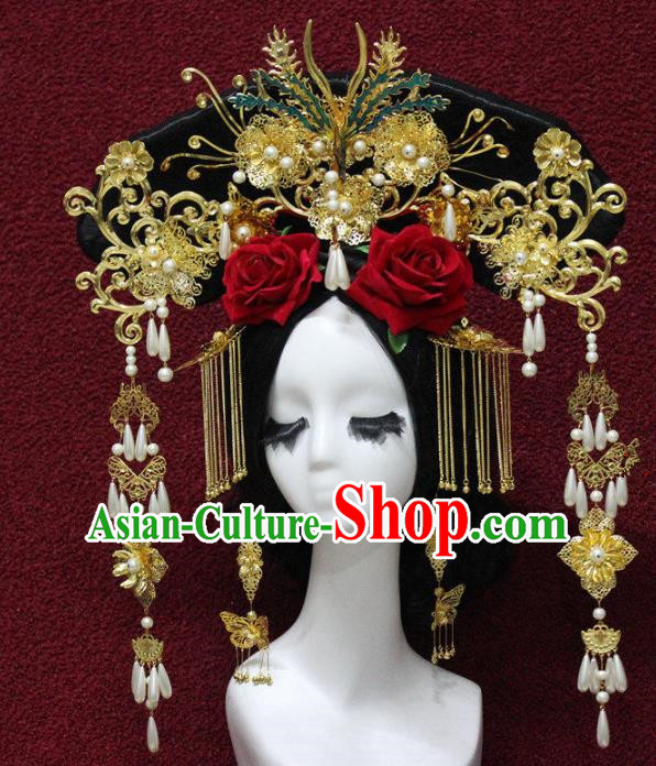 Top Grade Chinese Ancient Qing Dynasty Queen Phoenix Coronet Hairpins Traditional Hair Accessories Headdress for Women